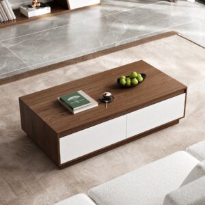 1200mm Mid Century Rectangular White & Walnut Block Coffee Table