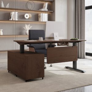 Adjustable Upholstered Swivel Office Chair Faux Leather Comfy Office Chair  Executive with Adjustable Electric Standing Desktop Right Hand (1600mm)