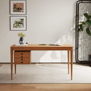 Mid-century Style Natural Ash Wood Writing Desk Home Office Desk with 3 Drawers Office Furniture (55.1")