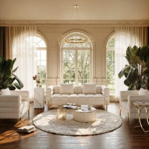 Round Glass Coffee Table, Sintered Stone Off-White Nesting Table for Living Room (27.6"&31.5")