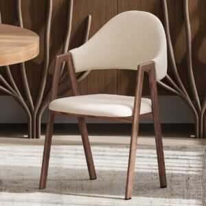 Warm White Linen Dining Chairs with Curved Back, Set of 4