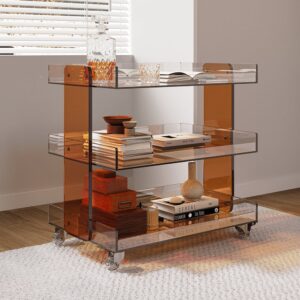 Amber Acrylic 3-Tier Bar Cart, Coffee Bar Cart with Wheels | homary