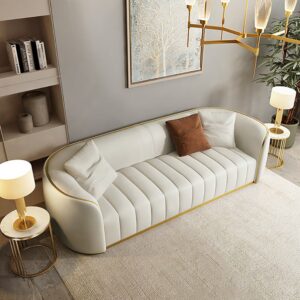 2260mm Modern Faux Leather Upholstered 3-Seater Sofa with Gold Legs