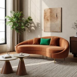 Modern 2100mm Bronze Velvet Curved Sofa 3-Seater Sofa Toss Pillow Included