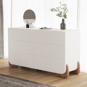 Curva 63" Boucle White 6 Drawer Smart Dresser Chest