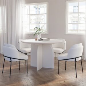 1000mm Modern Round Dining Table for 4 White Solid Wood Tabletop Pedestal Base