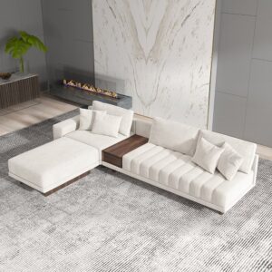 Velvet 3-Piece Sectional, White Modular Large Sofa with Chaise(126")