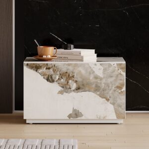 White 23"W Sintered Stone Nightstand with Drawer