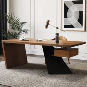 Modern Pine Wood Executive Desk with Floating Drawer, Distressed Office Furniture for Home & Office (55'')