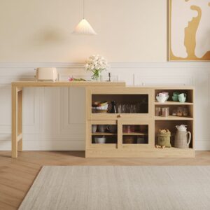 47.2" Natural Sideboard Cabinet & Modern Storage Sideboard with Extendable Dining Table | homary