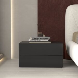 24" Modern Minimalist Black Bedroom Nightstand with 2 Drawers