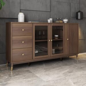 Ultic Modern Rectangle Sideboard Buffet with Ample Storages & Doors in Walnut