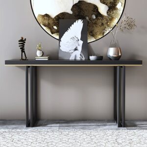 47" Entry Accent Table Narrow Console Table Black Solid Wood & Metal in Large