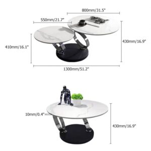 Rotating White Coffee Table with Metal Pedestal for Living Room (31.5"-51.2")