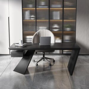 Modern Black Office Desk with Drawer, Writing Desk for Home & Office (63")