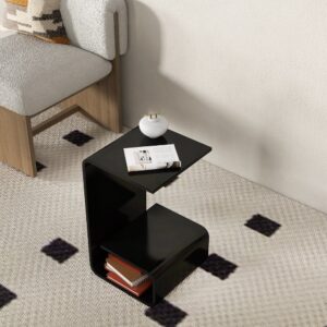 Modern Black Acrylic End Table with Storage C-Shaped Side Table
