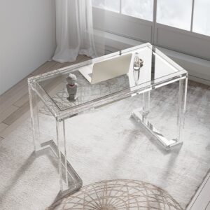 39.4" Modern Rectangular Clear Tempered Glass Office Desk with Drawers for Home & Office