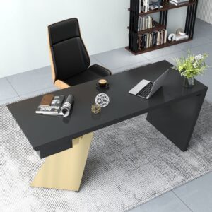 Modern Black & Gold Office Desk with Drawer, Writing Desk for Home & Office (71")