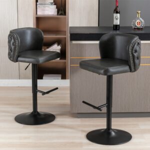 Modern Luxury Adjustable Height Swivel Faux Leather Bar Stools Set of 2, Upholstered Bar Chairs with Back for Kitchen Island & Counter Height Table, Red