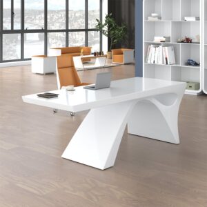 Modern 71" Rectangular White Writing Desk with Arched Base