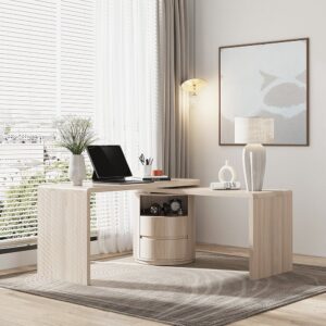 Modern L Shaped Rotatable Wash White Executive Office Desk with Drawers White Office Furniture (1520mm)