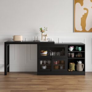 47.2" Black Sideboard Cabinet & Modern Storage Sideboard with Extendable Dining Table | homary