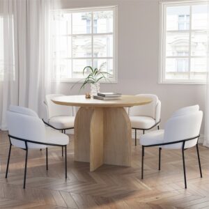 1500mm Modern Round Dining Table for 8 Natural Solid Wood Tabletop Pedestal Base