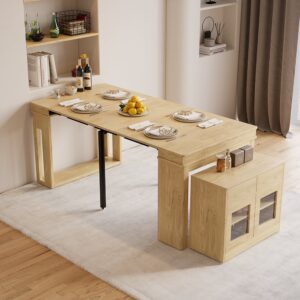 Modern Extendable Dining Table Rectangle Sideboard with Storage in Natural & Gray