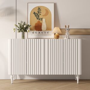 1500mm Modern White Sideboard Buffet with Doors Carved Credenza Adjustable Shelves
