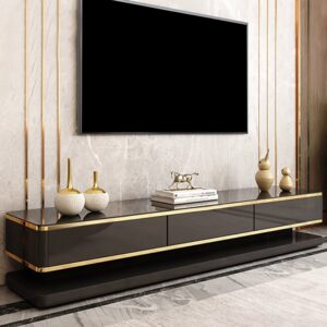 78.7" Modern TV Stand, Media Console with 3 Drawers in Black Tempered Glass