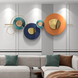 Modern Metal Wall Art Orange Gold Blue Geometric Round Decor