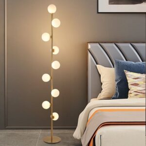 Modern LED Gold 9-Light Tree Floor Lamp White Glass Globe