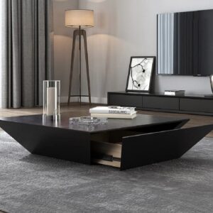 Wood Square Coffee Table, Black Modern Table with Storage for Living Room (39.4")