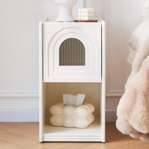 Rustic Narrow Smart Nightstand White Bedside Table with Sensor Light & USB Port