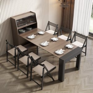 Walnut & Gray Extendable Dining Table with Sideboard