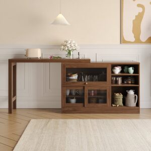 47.2" Walnut Sideboard Cabinet & Modern Storage Sideboard with Extendable Dining Table | homary