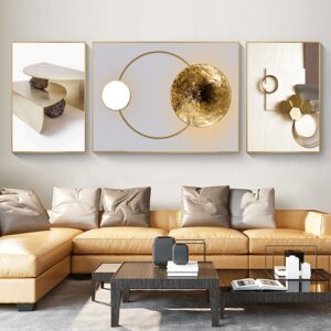 Abstract Canvas Wall Art Set White Gold Geometric Decor