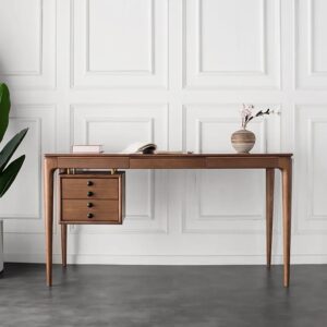 Mid-century Style Walnut Ash Wood Home Office Desk with 3 Drawers (55.1")