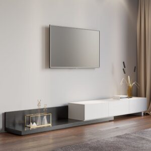 Extendable 71"-120" TV Stand, Modern Media Console with 3 Drawers in White and Walnut