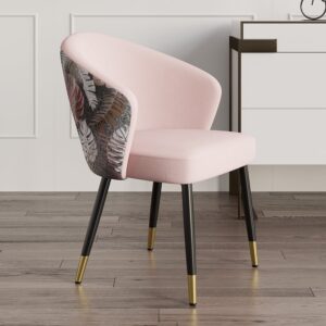 Modern Pink Velvet Upholstered Dining Chairs, Set of 2