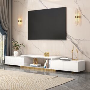Modern TV Stand, Extendable Media Console with Storage in White (63"-95")