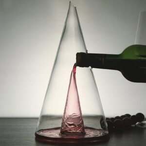 Unique Pyramid Glass Wine Decanter Hand Blown Red Wine Carafe with Wide Base