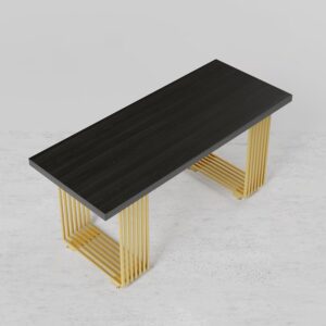 1200mm Modern Black Rectangular  Computer Desk with Solid Wood Table Top & Gold Frame