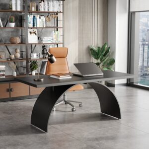 1800mm Industrial Black Rectangular Writing Desk & Office Desk Chair Set High Back