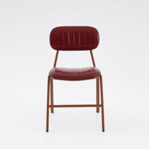 Set of 2 Modern Dining Chairs with Faux Leather Upholstered in Wine Red