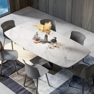 Modern White 78.7" Rectangle Sintered Stone Dining Table | homary