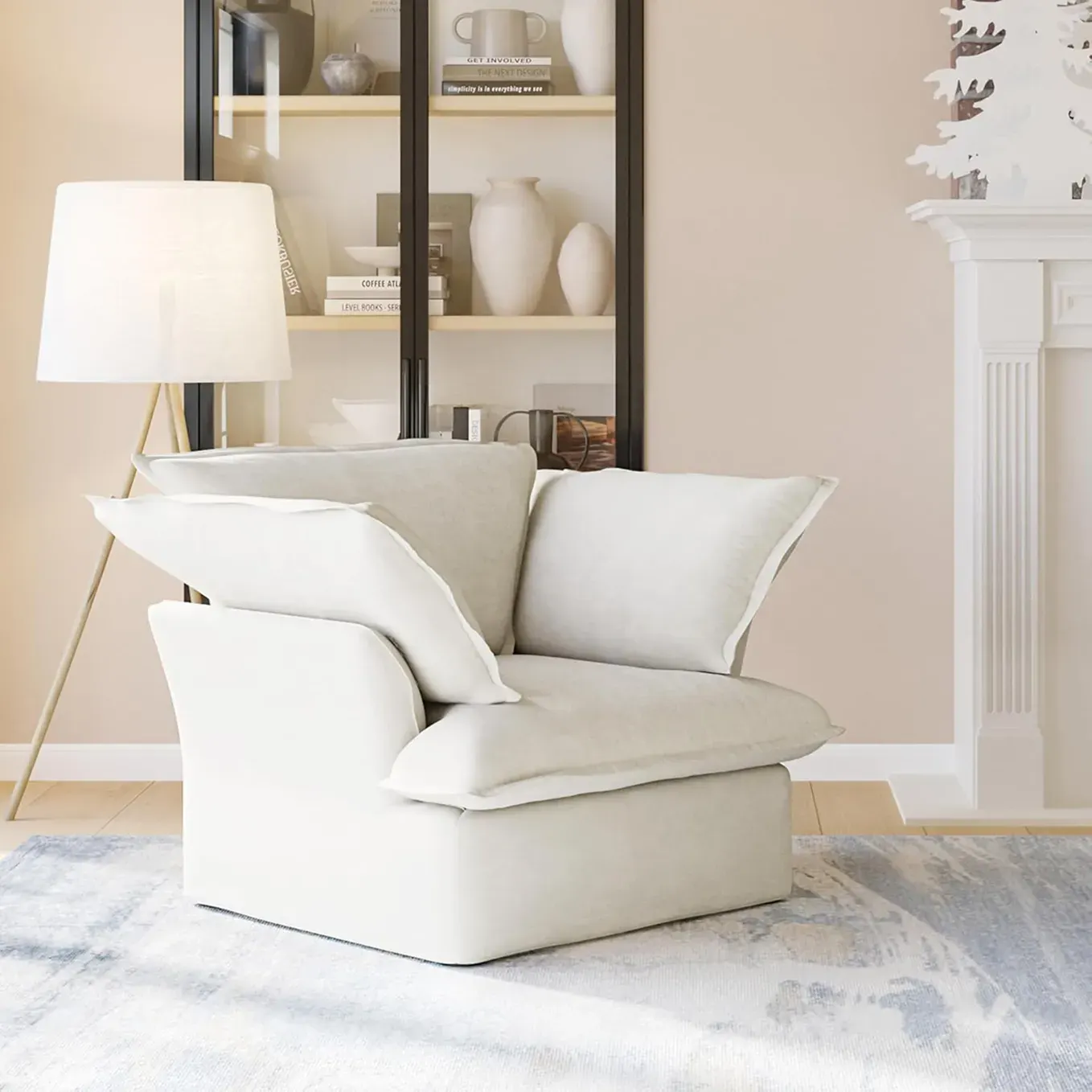 43.3′ Single Accent Chair, Contemporary Comfortable Sofa with Plush Cushion, Feather Filled Single Seat Couch