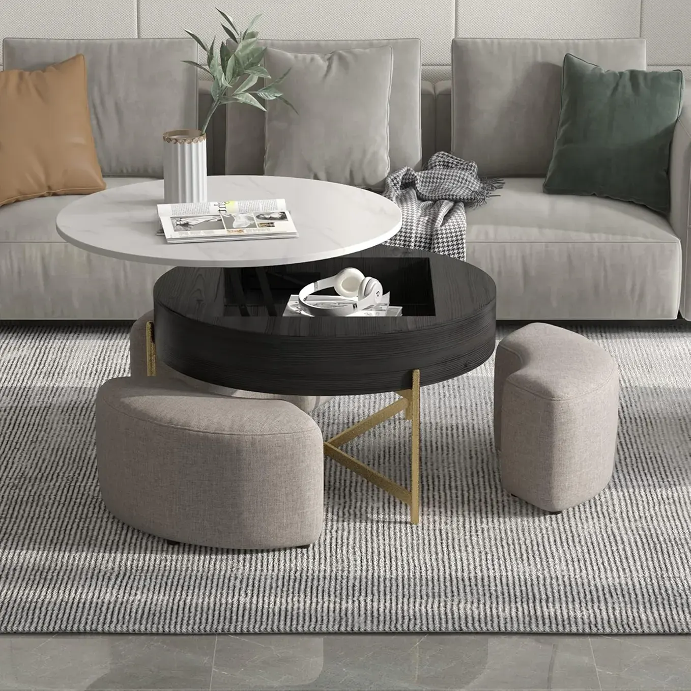 Adjustable Top Circular Coffee Table