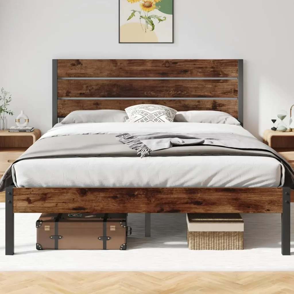 Bed Frame with Headboard and Footboard, Featuring Under Bed Storage, All Metal Support, No Box Spring Required