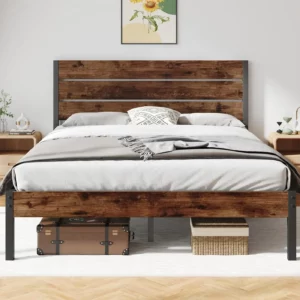 Bed Frame with Headboard and Footboard, Featuring Under Bed Storage, All Metal Support, No Box Spring Required